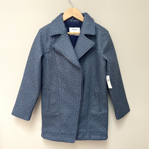 NWT Blue Herringbone Overcoat - Picture 1 of 5